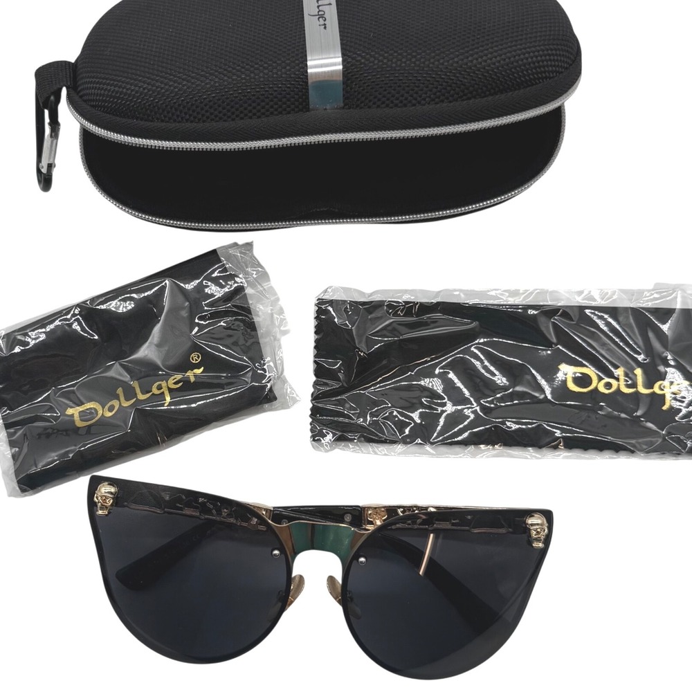 Dollger Women's Sunglasses Skull‎ Rose cats eye gold with Case and cloth